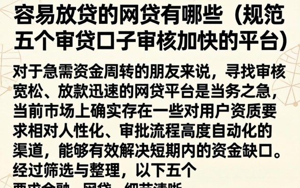 容易放贷的网贷有哪些，规整五个审贷口子审核加快的平台