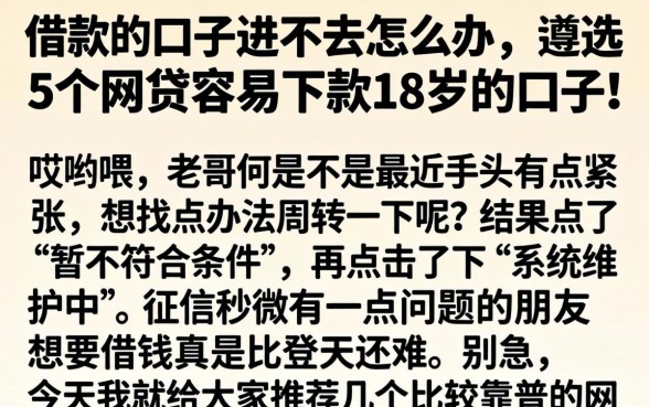 借款的口子进不去怎么办，遴选5个网贷容易下款18岁的口子