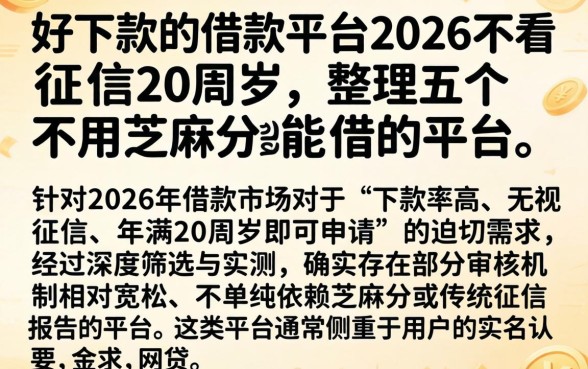 好下款的借款平台2026不看征信20周岁，整理五个不用芝麻分能借的平台
