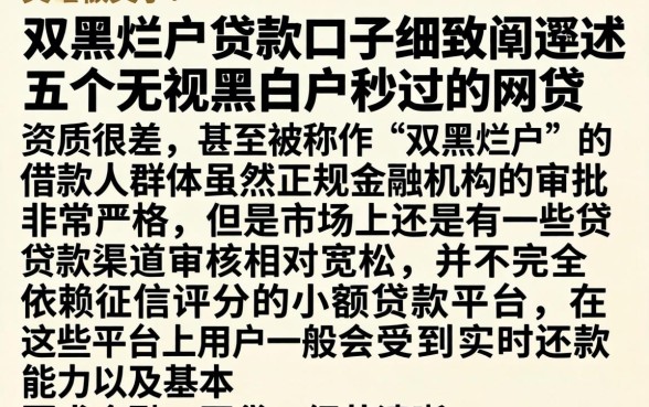 双黑烂户贷款口子，细致阐述五个无视黑白户秒过的网贷