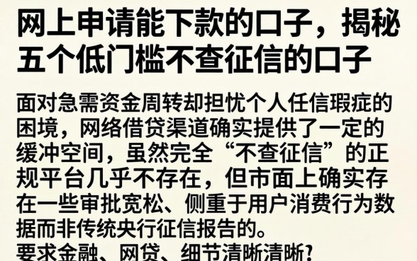 网上申请能下款的口子，揭秘五个低门槛不查征信的口子