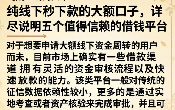 纯线下秒下款的大额口子，详尽说明五个值得信赖的借钱平台