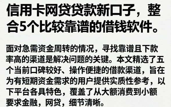 信用卡网贷贷款新口子，整合5个比较靠谱的借钱软件