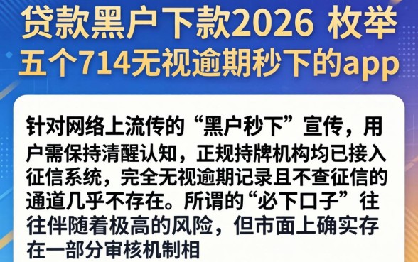 贷款黑户下款2026，枚举五个714无视逾期秒下的app
