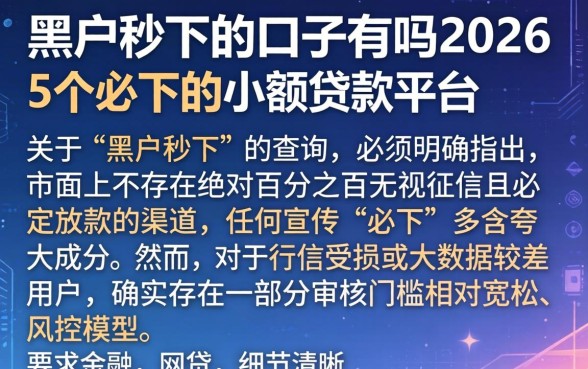 黑户秒下的口子有吗2026，详细阐述5个必下的小额贷款平台