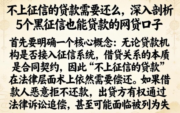 不上征信的贷款需要还么，深入剖析5个黑征信也能贷款的网贷口子