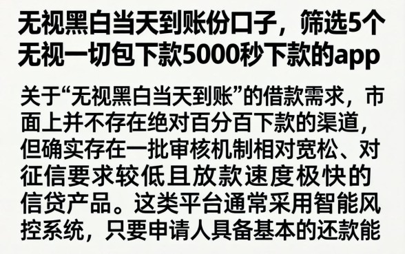 无视黑白当天到账的口子，筛选5个无视一切包下款5000秒下款的app