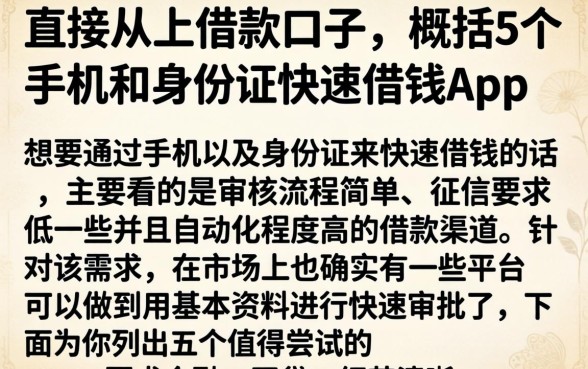 直接从上借款口子，概括5个手机和身份证快速借钱app
