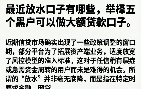 最近放水口子有哪些，枚举五个黑户可以做大额贷款口子