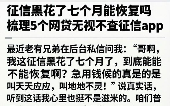 征信黑花了七个月能恢复吗，梳理5个网贷无视不查征信app