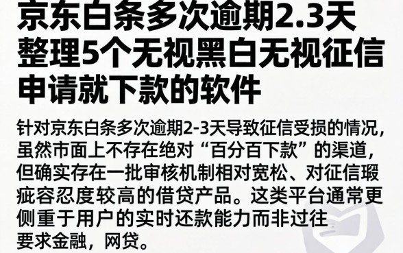 京东白条多次逾期2.3天，整理5个无视黑白无视征信申请就下款的软件
