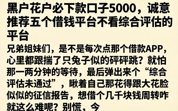 黑户花户必下款口子5000，诚意推荐五个借钱平台不看综合评估的平台