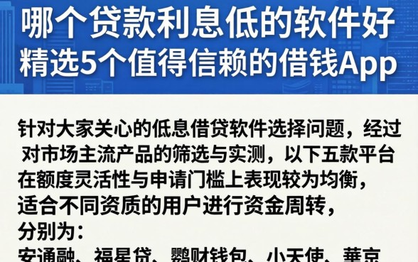哪个贷款利息低的软件好，精选5个值得信赖的借钱app