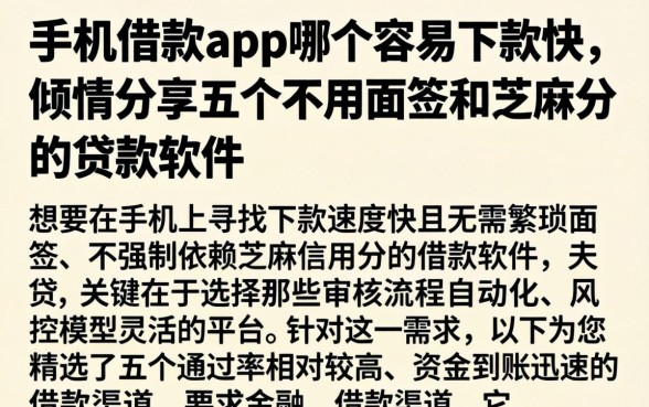 手机借款app哪个容易下款快，倾情分享五个不用面签和芝麻分的贷款软件