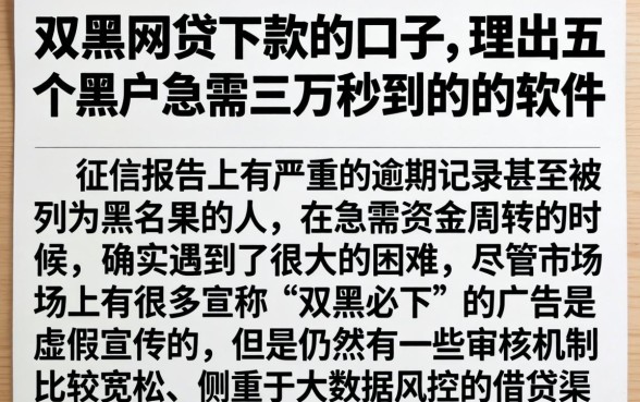 双黑网贷下款的口子，理出五个黑户急需三万秒到的的软件