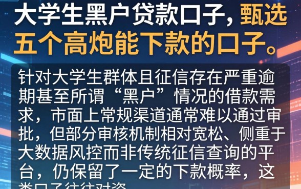 大学生黑户贷款的口子，甄选五个高炮能下款的口子