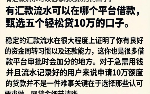 有汇款流水可以在哪个平台借款，甄选五个轻松贷10万的口子