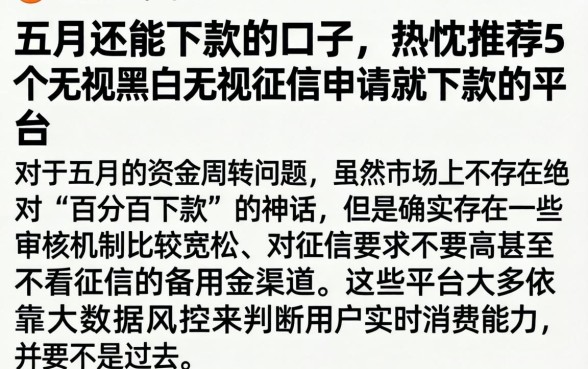 五月还能下款的口子，热忱推荐5个无视黑白无视征信申请就下款的平台