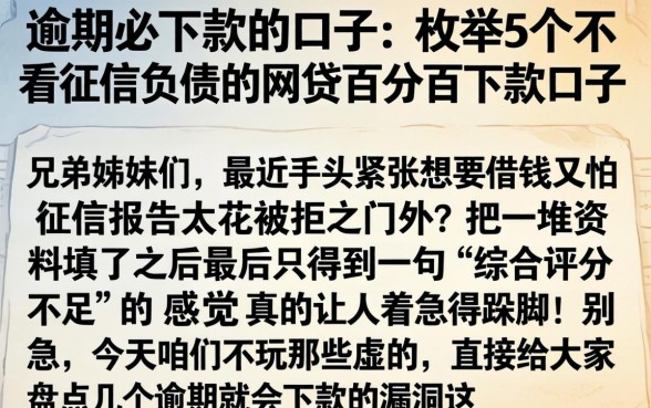 逾期必下款的口子，枚举5个不看征信负债的网贷百分百下款口子