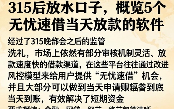 315后放水口子，概览5个无忧速借当天放款的软件