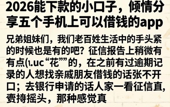 2026能下款的小口子，倾情分享五个手机上可以借钱的app