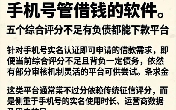 手机号管借钱的软件，条列五个综合评分不足有负债都能下款平台