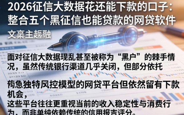 2026征信大数据花还能下款的口子，整合五个黑征信也能贷款的网贷软件