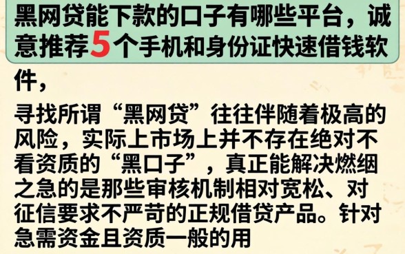 黑网贷能下款的口子有哪些平台，诚意推荐5个手机和身份证快速借钱软件