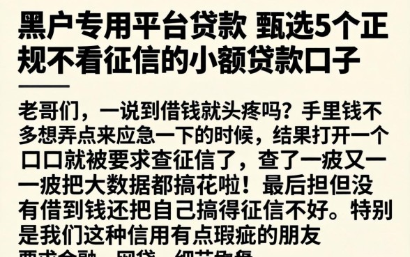 黑户专用平台贷款,甄选5个正规不看征信的小额贷款口子