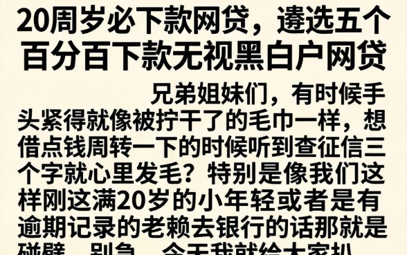 20周岁必下款网贷，遴选五个百分百下款无视黑白户网贷