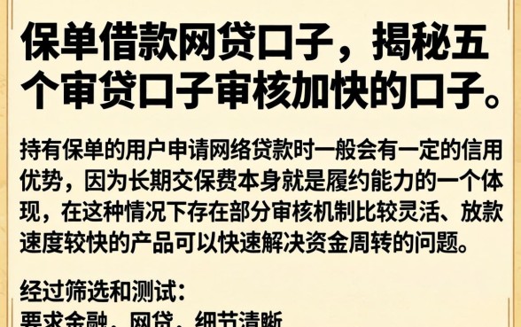 保单借款网贷口子，揭秘五个审贷口子审核加快的口子