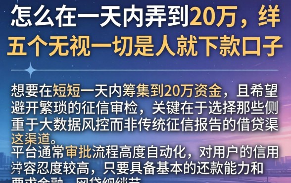 怎么在一天内弄到20万，详尽说明五个无视一切是人就下款口子