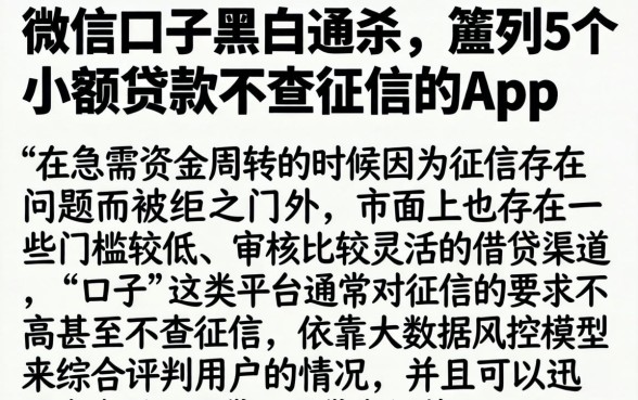 微信口子黑白通杀，胪列5个小额贷款不查征信的app