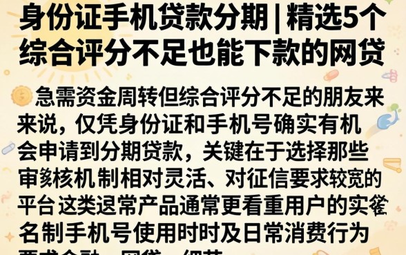 身份证手机贷款分期，精选5个综合评分不足也能下款的网贷