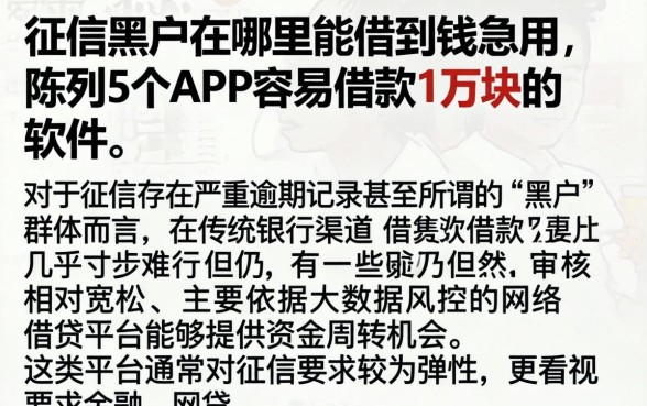 征信黑户在哪里能借到钱急用，陈列5个APP容易借款1万块的软件