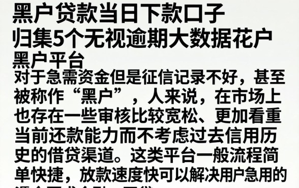黑户贷款当日下款的口子，归集5个无视逾期大数据花户黑户平台