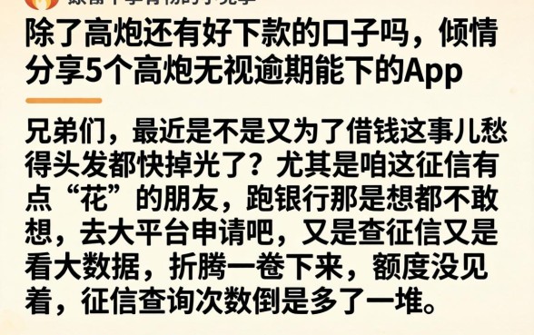 除了高炮还有好下款的口子吗，倾情分享5个高炮无视逾期能下的app