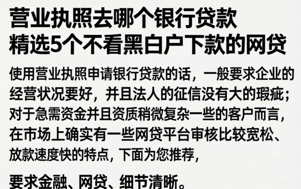 营业执照去哪个银行贷款，精选5个不看黑白户下款的网贷