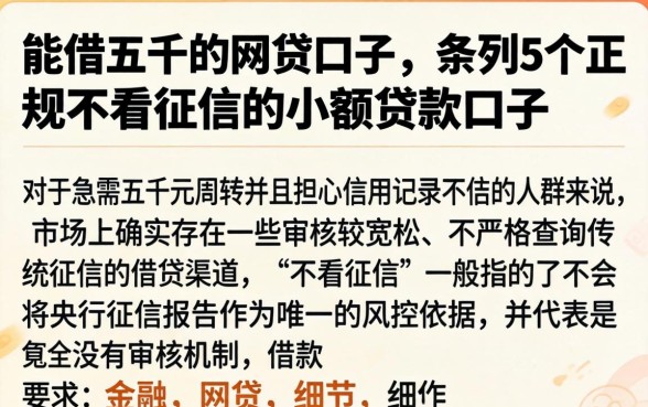 能借五千的网贷口子，条列5个正规不看征信的小额贷款口子