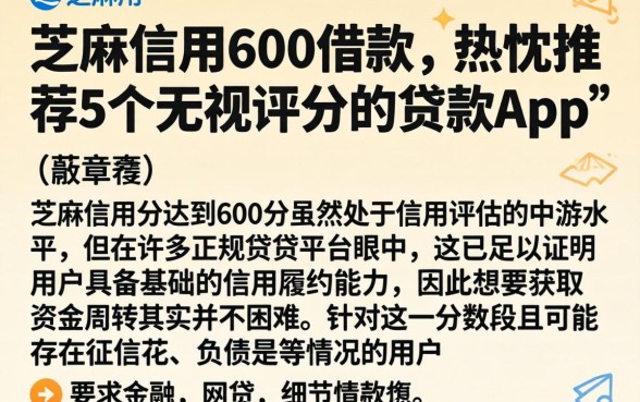 芝麻信用600借款，热忱推荐5个无视评分的贷款app