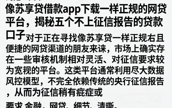像苏享贷借款app下载一样正规的网贷平台，揭秘五个不上征信报告的贷款口子