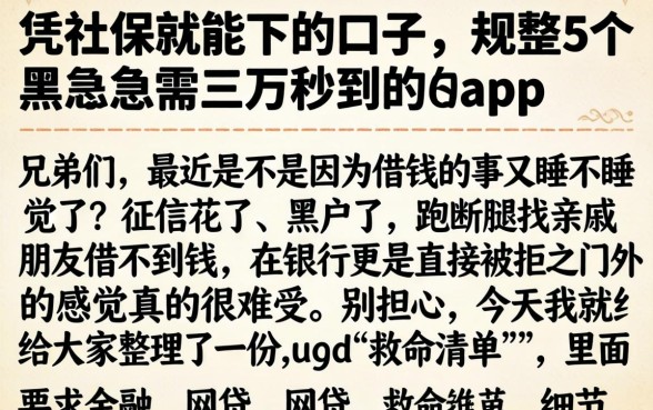 凭社保就能下的口子，规整5个黑户急需三万秒到的的app