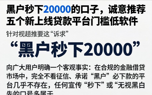 黑户秒下20000的口子，诚意推荐五个新上线贷款平台门槛低软件