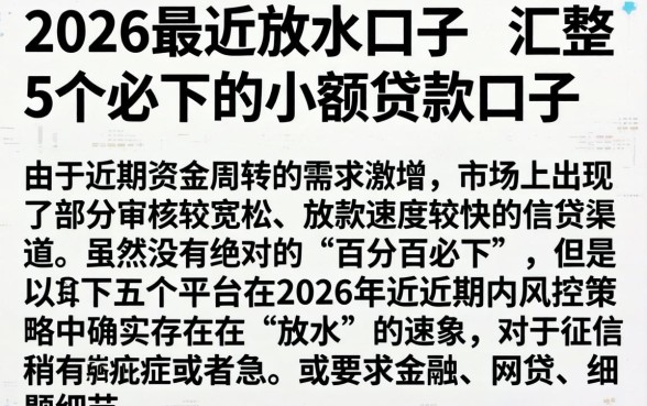 2026最近放水的口子，汇整5个必下的小额贷款口子