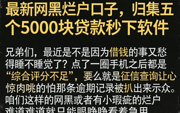 最新网黑烂户口子，归集五个5000块贷款秒下软件