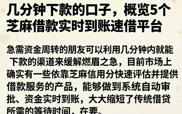 几分钟下款的口子，概览5个芝麻借款实时到账速借平台
