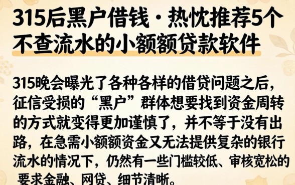 315后黑户借钱,热忱推荐5个不查流水的小额度贷款软件