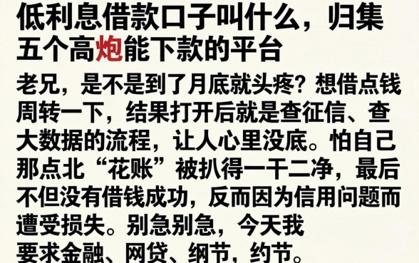 低利息的借款口子叫什么，归集五个高炮能下款的平台