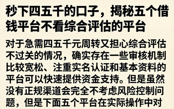 秒下四五千的口子，揭秘五个借钱平台不看综合评估的平台