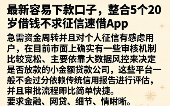 最新容易下款口子，整合5个20岁借钱不求征信速借app